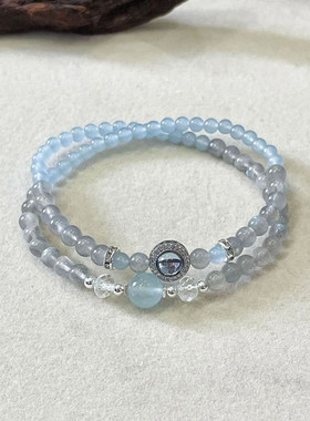 【初雾】灰月光海蓝宝双圈手链女
