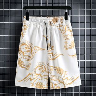 潮流情侣休闲大裤 男潮牌ins宽松运动五分速干花短裤 衩 沙滩裤 夏季