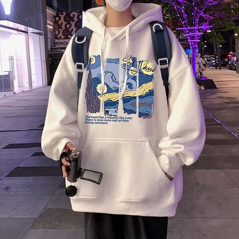 连帽卫衣男青少年美式日系潮牌落肩春秋冬季薄款重磅宽松cityboy