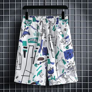 潮流情侣休闲大裤 男潮牌ins宽松运动五分速干花短裤 衩 沙滩裤 夏季