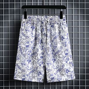 潮流情侣休闲大裤 男潮牌ins宽松运动五分速干花短裤 衩 沙滩裤 夏季