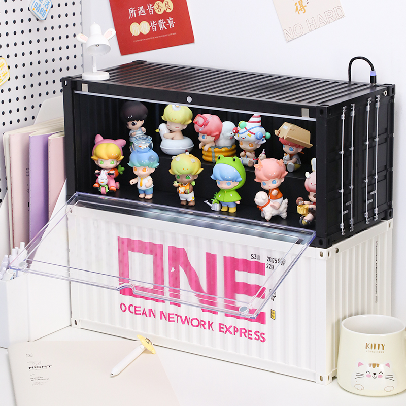 高颜值盲盒集装箱展示盒带灯黑色