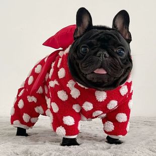 过年喜庆狗狗衣服法斗恶霸胖狗连体四脚衣加厚双层绒绒衣保暖