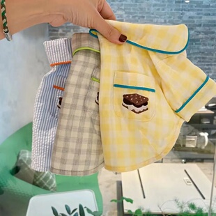 韩系泡泡纱格纹家居服舒适睡衣春季 马尔济斯约克夏比熊 新款