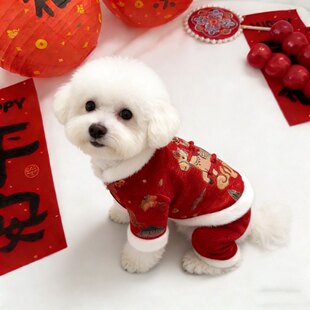 狗狗新年泰迪比熊博美喜庆拜年结婚猫咪中式宠物唐装马年送福