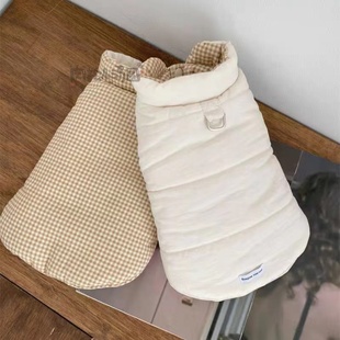 ins韩国秋冬新款 马甲 双面穿小清新格子狗狗保暖开衫