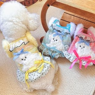 宠物秋冬新款 软萌可爱毛绒厚厚吊带背心裙宠物睡衣萌宠家居服