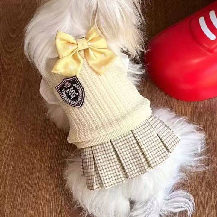 韩版JK毛衣两件套狗狗衣服泰迪比熊博美小型幼犬猫咪宠物春秋薄款