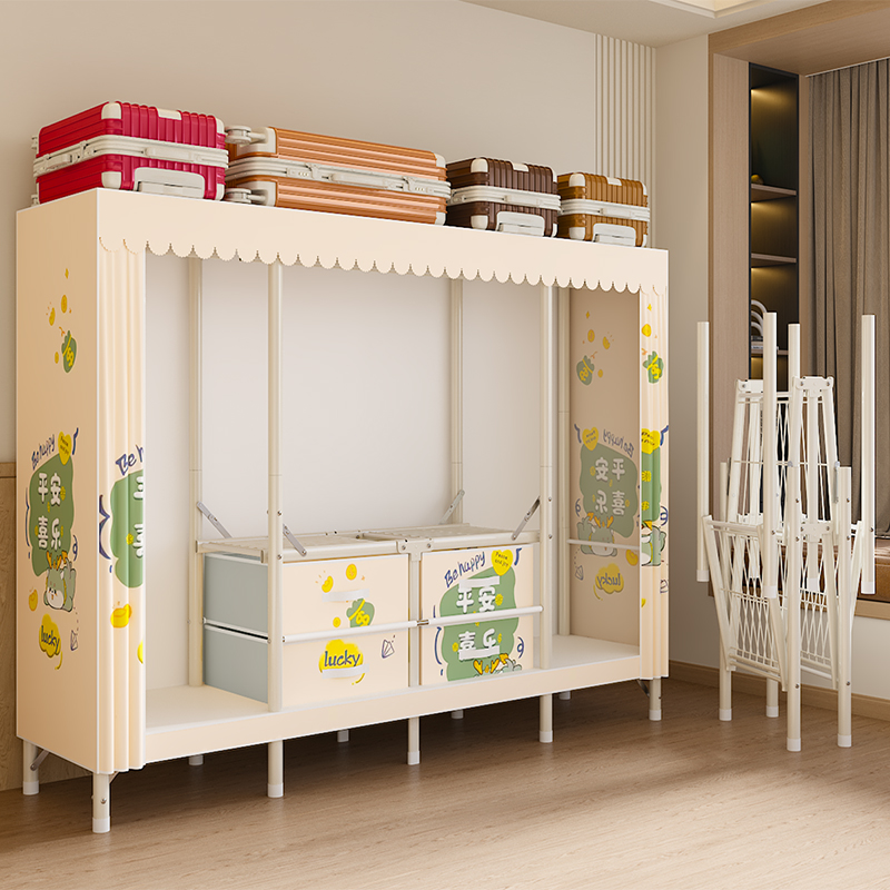 折叠衣柜免安装家用卧室简易布衣柜结实耐用出租房抽屉收纳挂衣橱