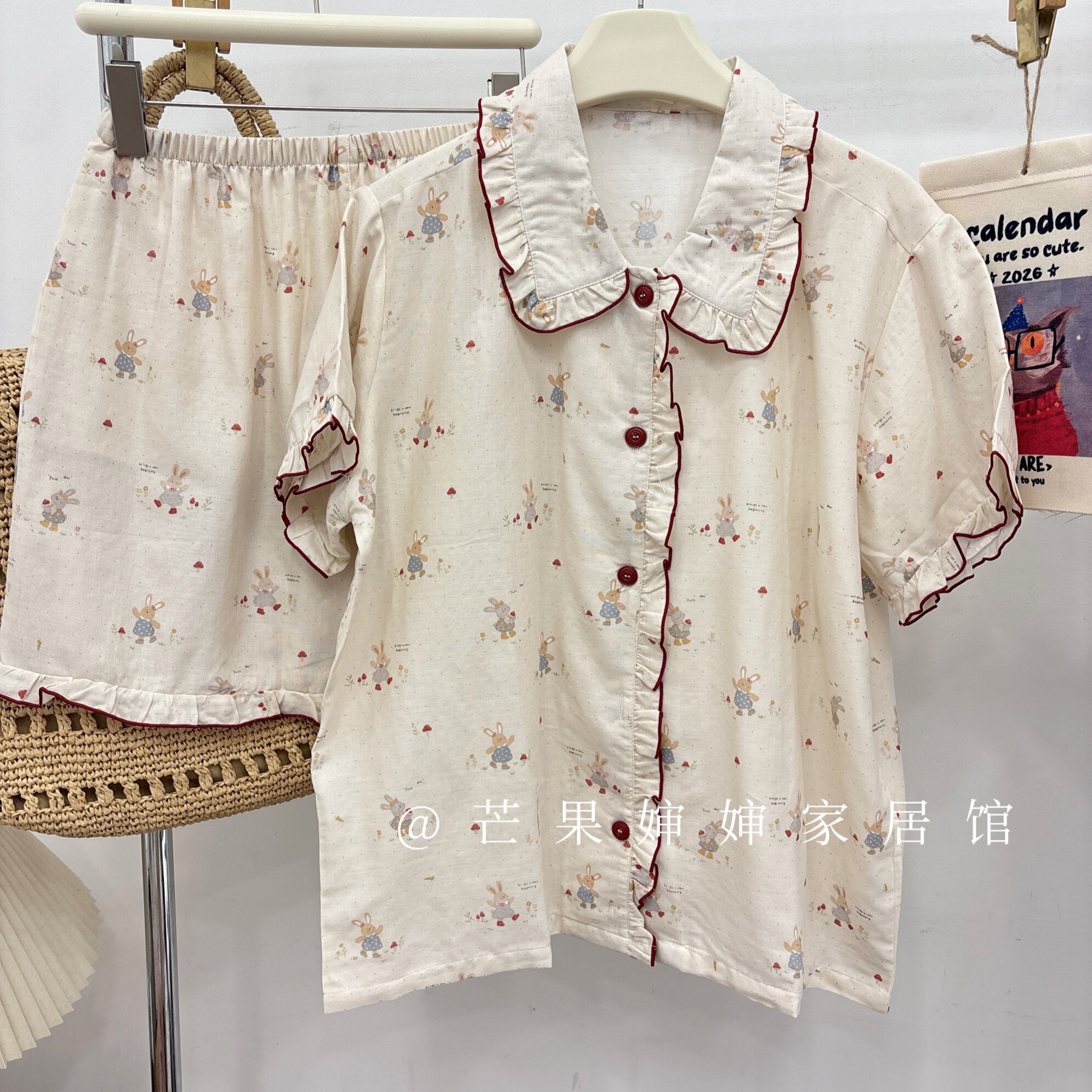 软软的薄款婴儿棉纱花瓣领女式家居服小清新碎花短裤短袖睡衣套装