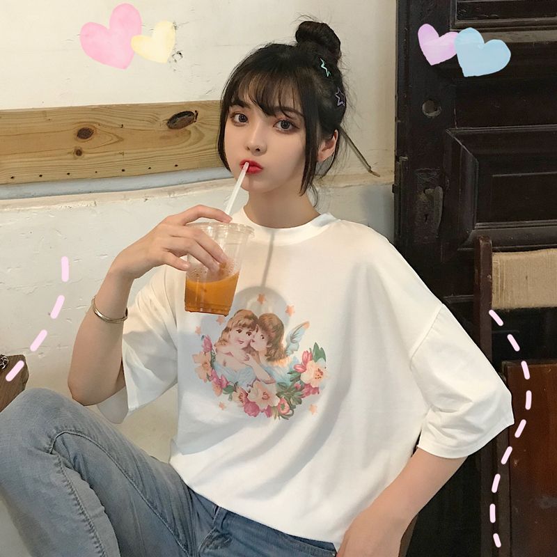 原宿风古着感少女短袖t恤女港味2019夏季新款半袖上衣服洋气百搭券后36.00元