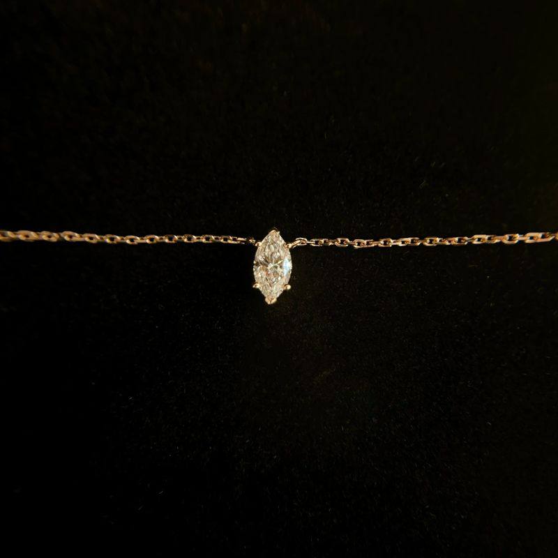 CHESNOW Marquise 18K金榄形钻石锁骨链项链培育钻石天然钻石