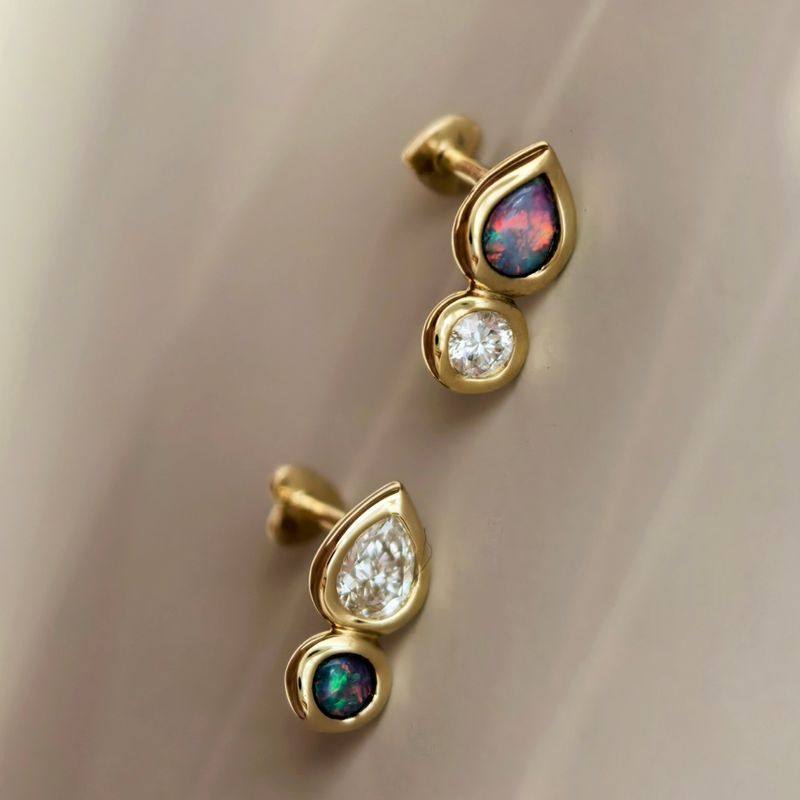 CHESNOW小众欧泊耳钉耳骨钉螺旋