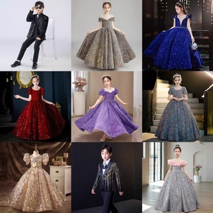 出租儿童礼服女童公主裙高端拖尾主持人晚礼服模特走秀演出服租赁