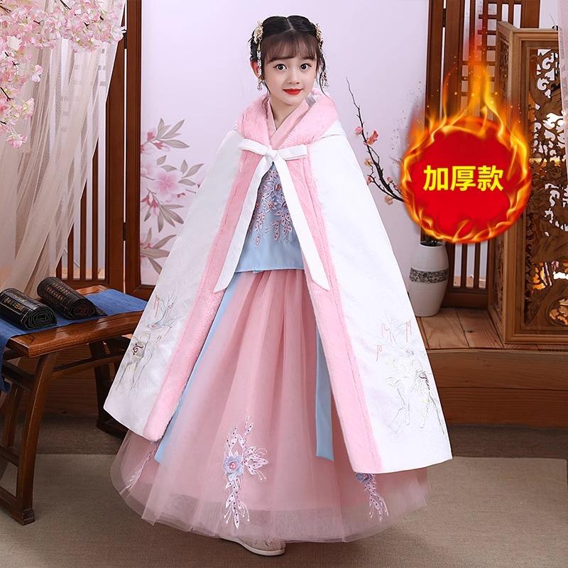 出租儿童汉服女童2024新款秋冬季斗篷披风连衣裙拜年服公主裙租赁