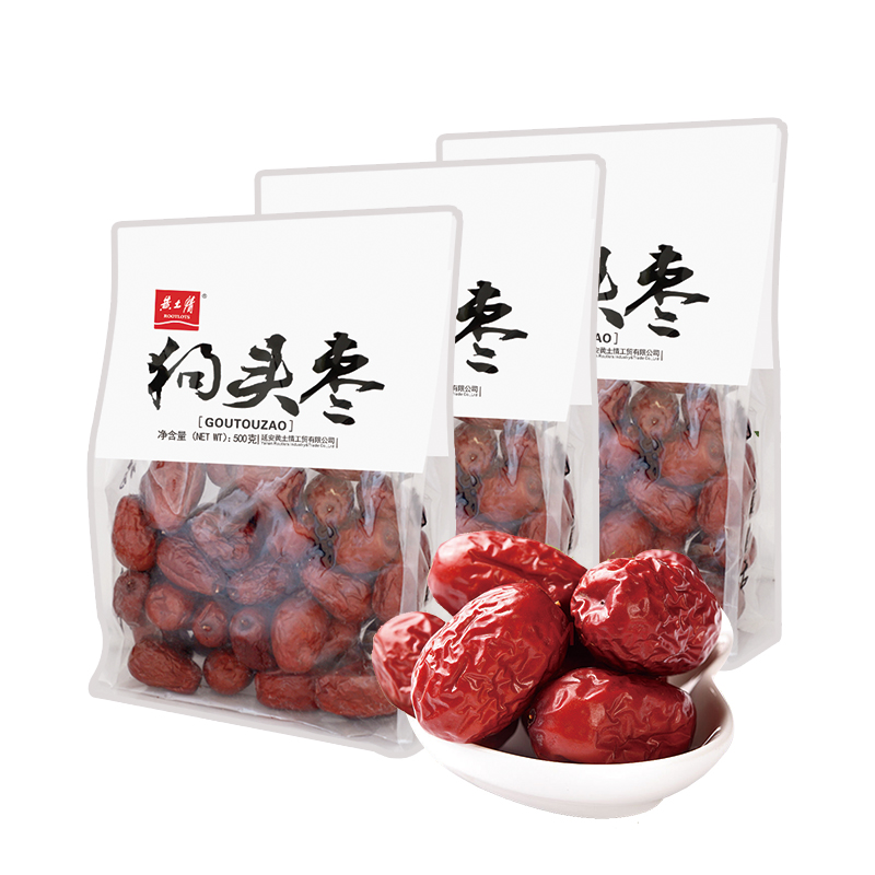 黄土情狗头枣透明装500g*3延安农家自产狗头枣大枣陕西枣子香酥