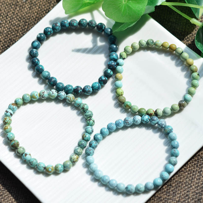천연 크리스탈 원시 미네랄 파란색 녹색 유채 노란색 청록색 단일 원형 팔찌 메쉬 패턴 비용 효율적인 남성과 여성 스타일