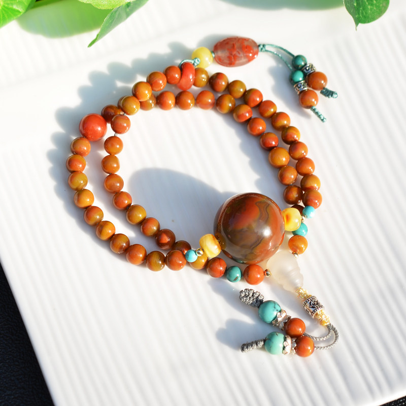 천연 크리스탈 골동품 색상 북 드리프트 전국 시대 붉은 마노 2 원형 팔찌 디자인 민족 스타일 복고풍 남성과 여성 스타일 21.6MM