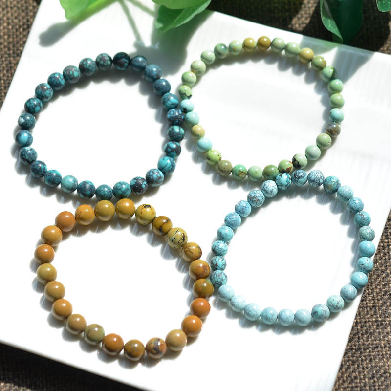 천연 크리스탈 원시 미네랄 파란색 녹색 유채 노란색 청록색 단일 원형 팔찌 메쉬 패턴 비용 효율적인 남성과 여성 스타일
