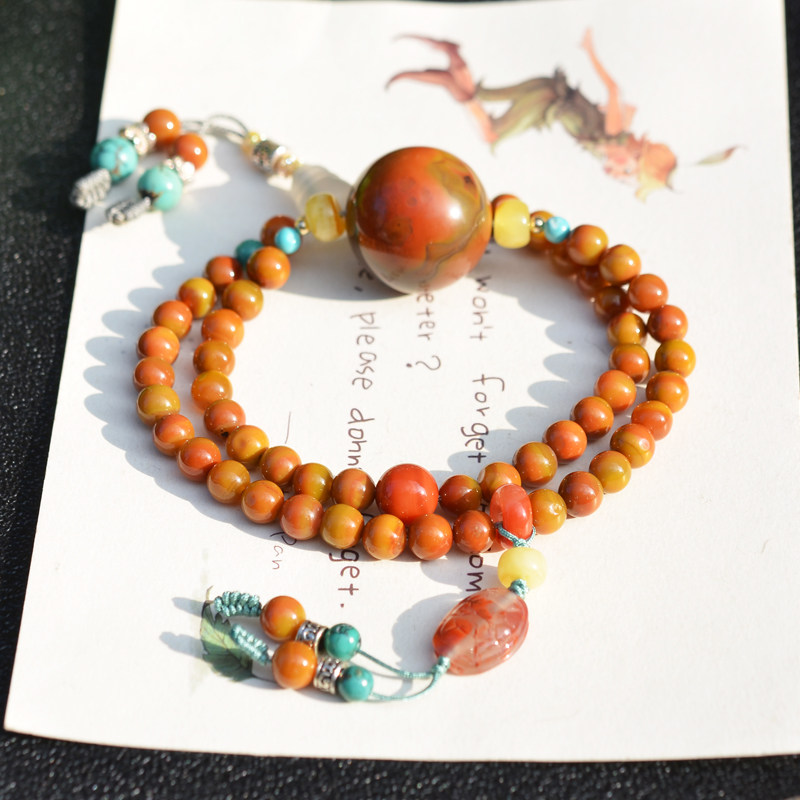 천연 크리스탈 골동품 색상 북 드리프트 전국 시대 붉은 마노 2 원형 팔찌 디자인 민족 스타일 복고풍 남성과 여성 스타일 21.6MM