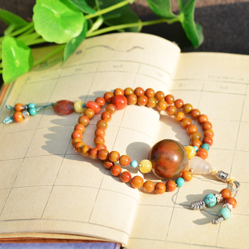 천연 크리스탈 골동품 색상 북 드리프트 전국 시대 붉은 마노 2 원형 팔찌 디자인 민족 스타일 복고풍 남성과 여성 스타일 21.6MM