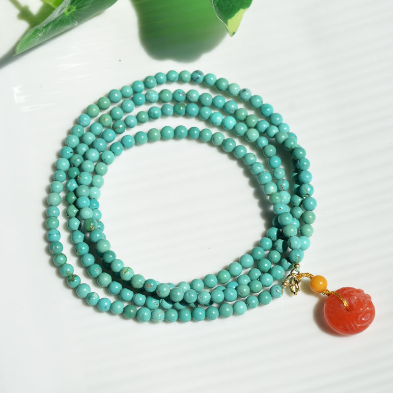 천연 크리스탈 광석 최적화되지 않은 작은 입자 청록색 4원 팔찌 남부 레드 드래곤 버클 복고풍 우아한 여성 모델