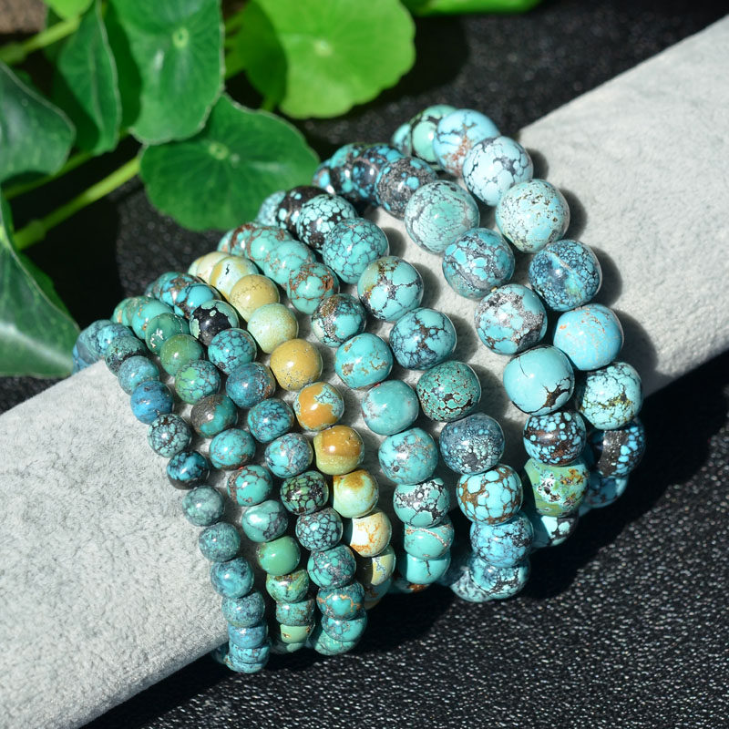 천연 원시 미네랄 청록색 청록색 구식 구슬 팔찌 단일 원 메쉬 꽃 다중 선택 복고풍 남성 및 여성 모델