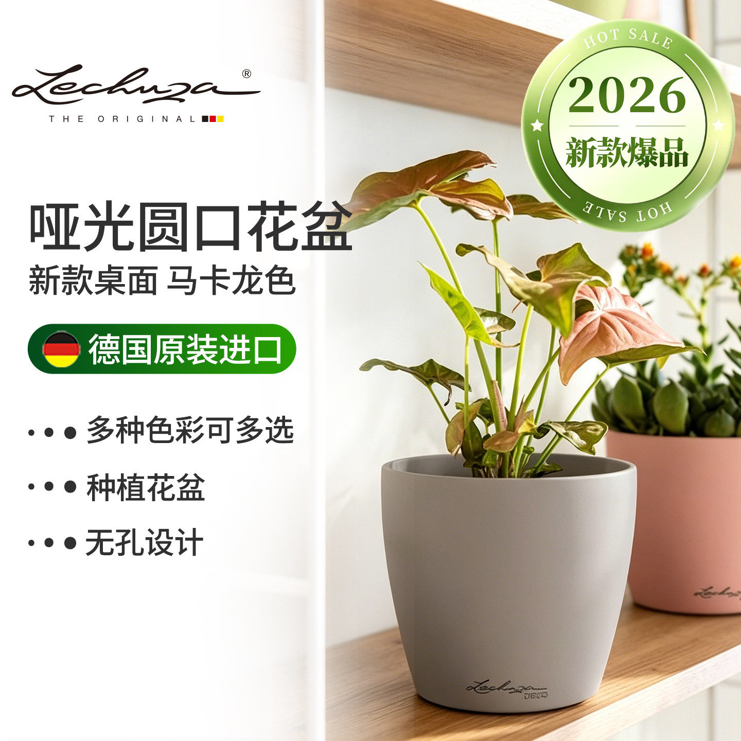 2026年新款花盆Lechuza德国进口小口径懒人创意圆形桌面马卡龙色
