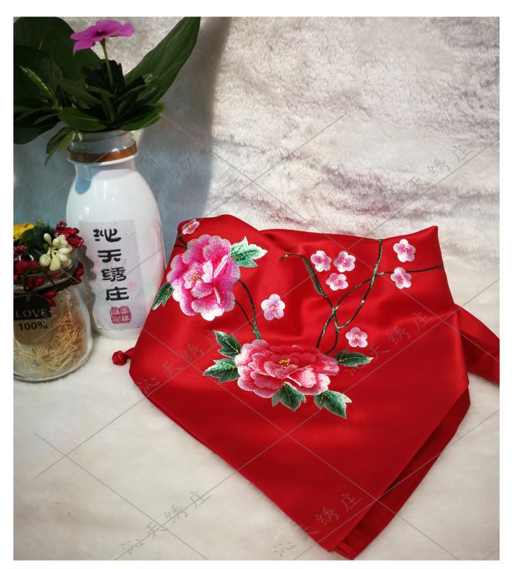湘绣真丝小方巾女丝巾气质围脖刺绣绣花围巾民国风韵送女性小礼品