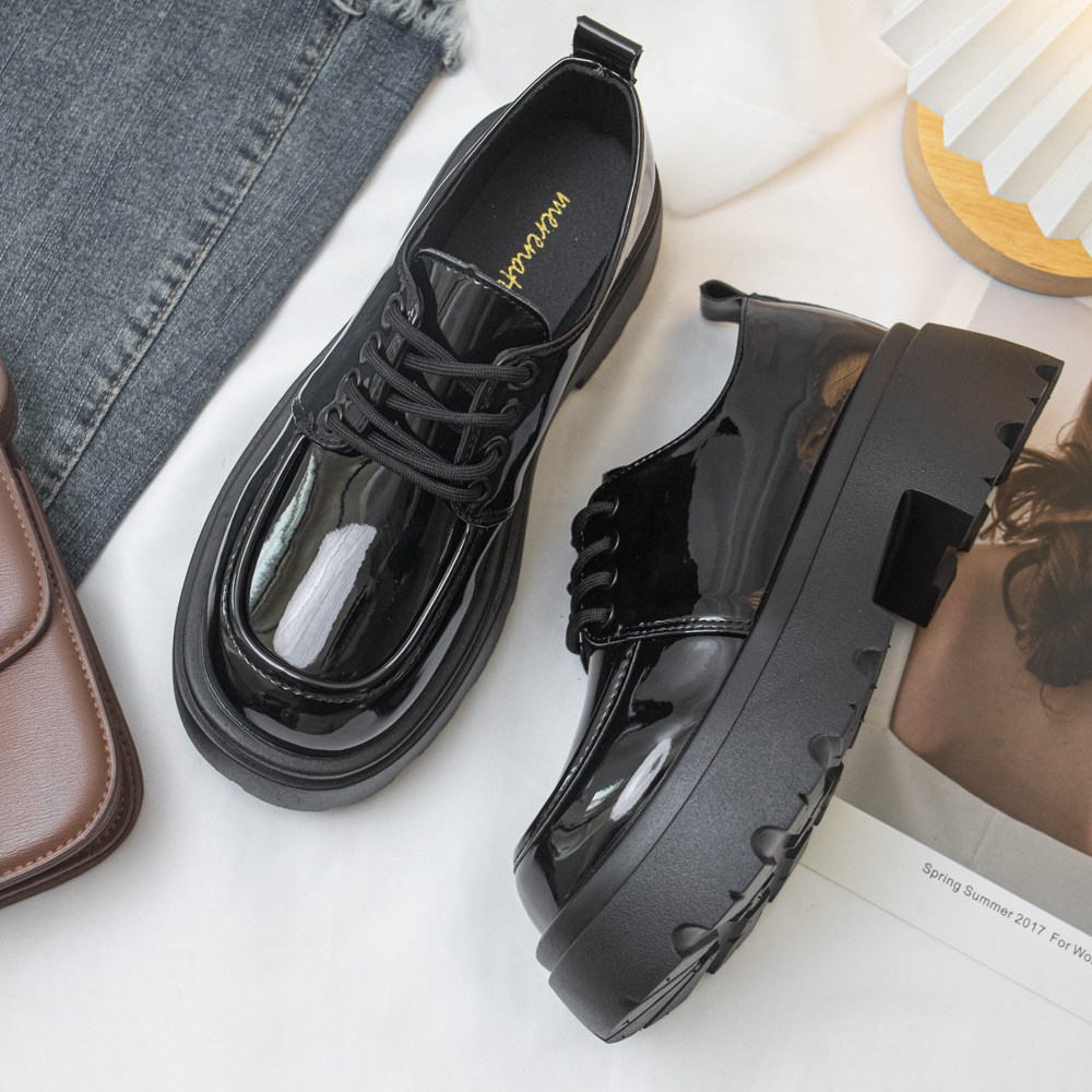 厚底小皮鞋女英伦风漆皮系带休闲鞋春秋季黑色小个子增高jk学院风,女鞋,深口单鞋,淘宝优惠券,粉丝福利购,淘宝优惠卷