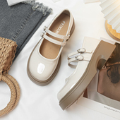 温柔2025新款 增高漆皮复古配裙子单鞋 百搭 女夏季 厚底玛丽珍小皮鞋