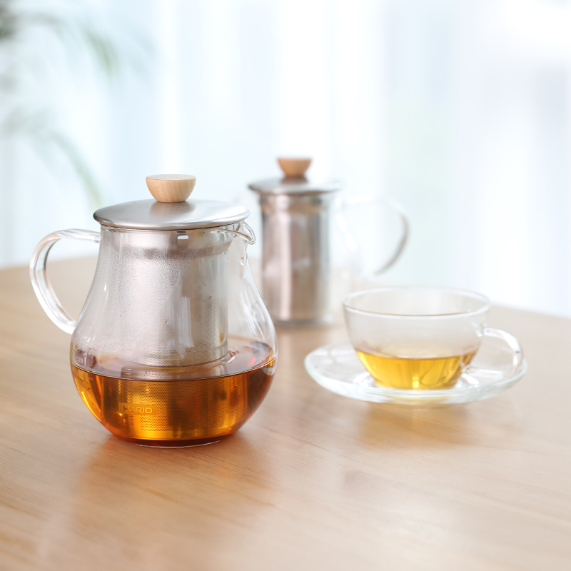HARIO日本耐热玻璃泡茶壶不锈钢茶漏茶水分离水壶日式煮茶壶