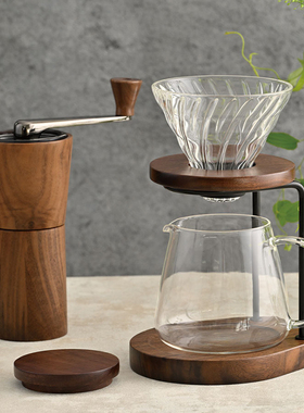 HARIO胡桃木手冲咖啡套装V60滤杯天然纹理分享壶磨豆机简约实用WN