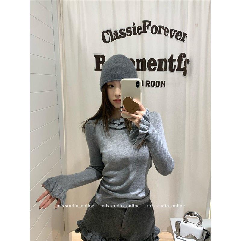 甜美风花边领减龄针织打底