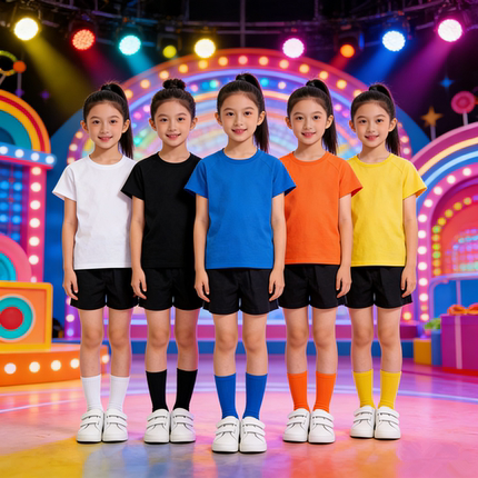 儿童夏季糖彩色纯棉短袖T恤幼儿小学生毕业孩子的天空演出服亲子