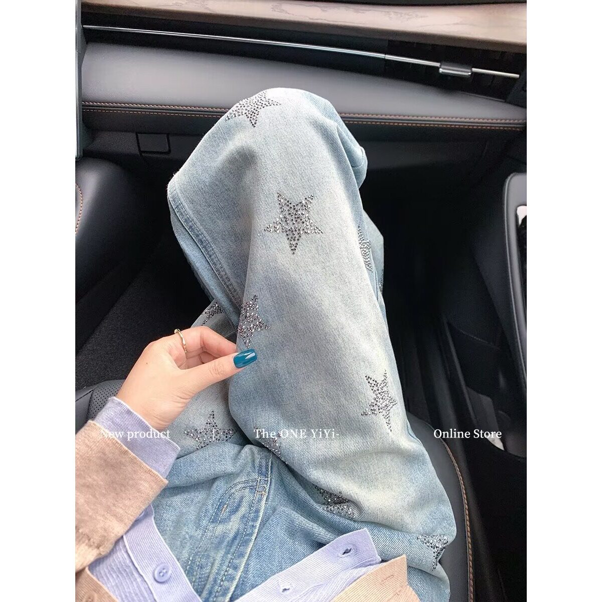 设计感烟花闪钻加绒加厚牛仔裤女牛仔裤