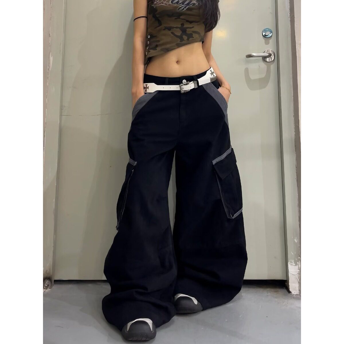 春秋跳舞广场舞修身长袖T恤打底衫工装裤休闲裤套装两件套演出服