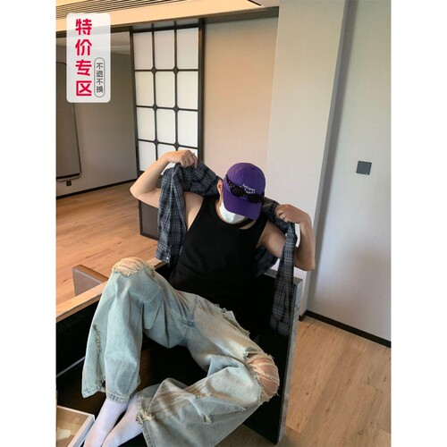 子曰原创早秋款文艺水洗做旧牛仔棉立体拼接休闲裤宽松百搭八分裤