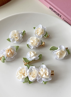 纯白超仙白色茉莉花朵发夹超仙立体侧边夹刘海夹小号编发小花发卡