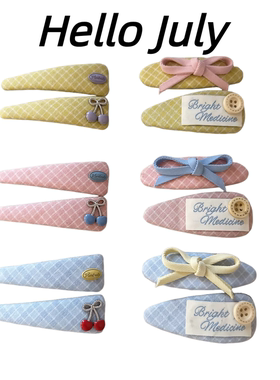 韩系新款格子纽扣字母发夹刘海夹碎发边夹好看春天奶油色侧边发卡