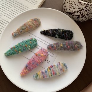 彩虹色小香风毛线针织发夹手工编织发卡刘海夹高级感边夹BB夹发饰