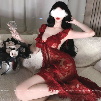 【柔欲】性感炮紧身衣裙蕾丝睡裙大码180斤狐狸精一扯就开的睡衣