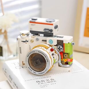 经典复古老式相机胶卷单反相机益智拼装摆件积木女生生日礼物