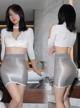 no-take-off skirt short see-through oily skirt Shebin