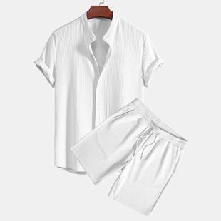 summer button-up mens suits casual loose solid beach outfit