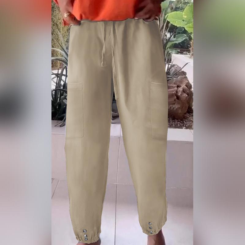 women for trousers elastic slightly mid-waist wide-leg