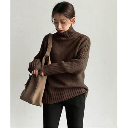 autumn winter turtleneck pullover sweater women long casual
