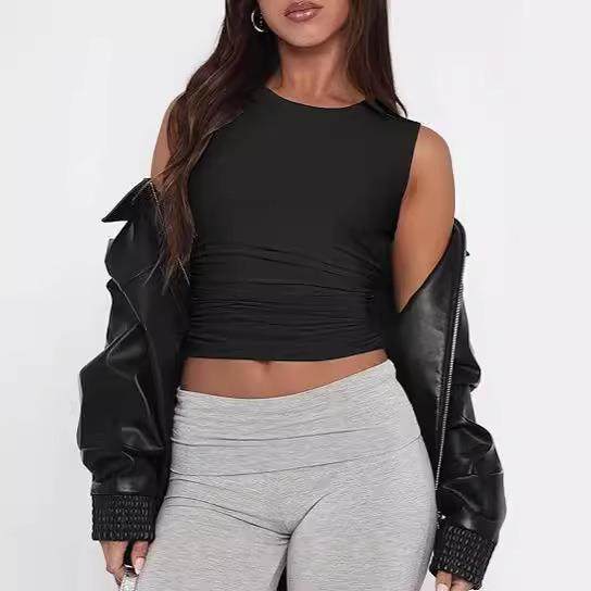 wear women Womens camisole short top threaded all-match for