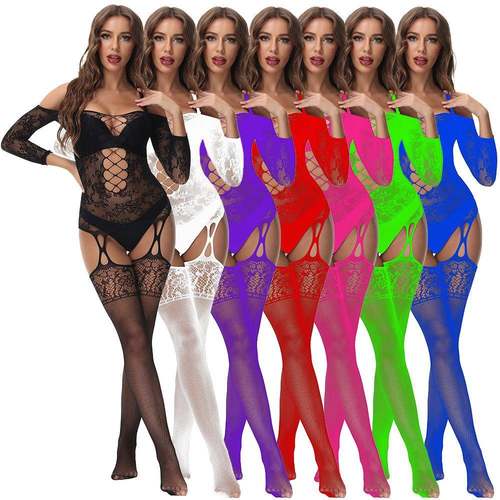 Sexy lingerie one-piece mesh garter stockings jacquard