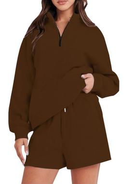 Womens Shorts Pocketless Color with Sweatshirt Solid Set